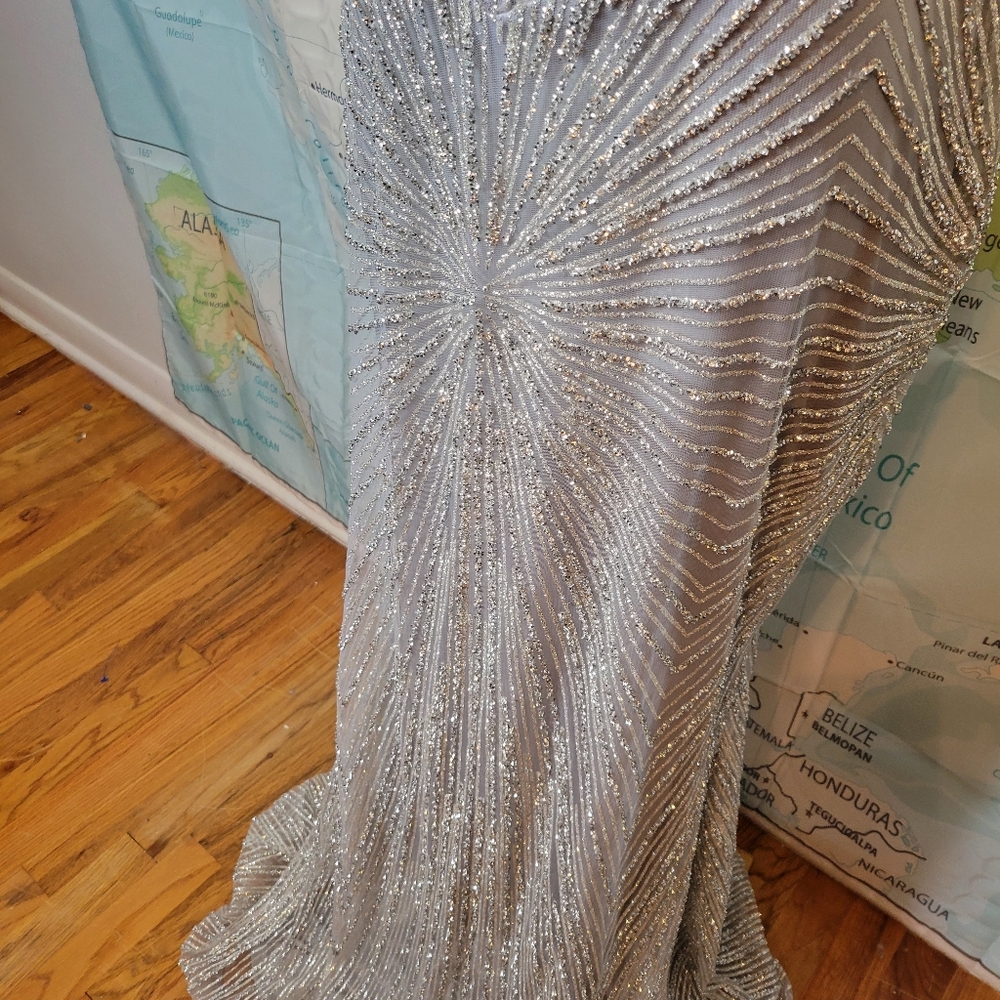 Alglist Silver Beaded Strapless Dress Lace Up Back Size 8 - Picture 8 of 17